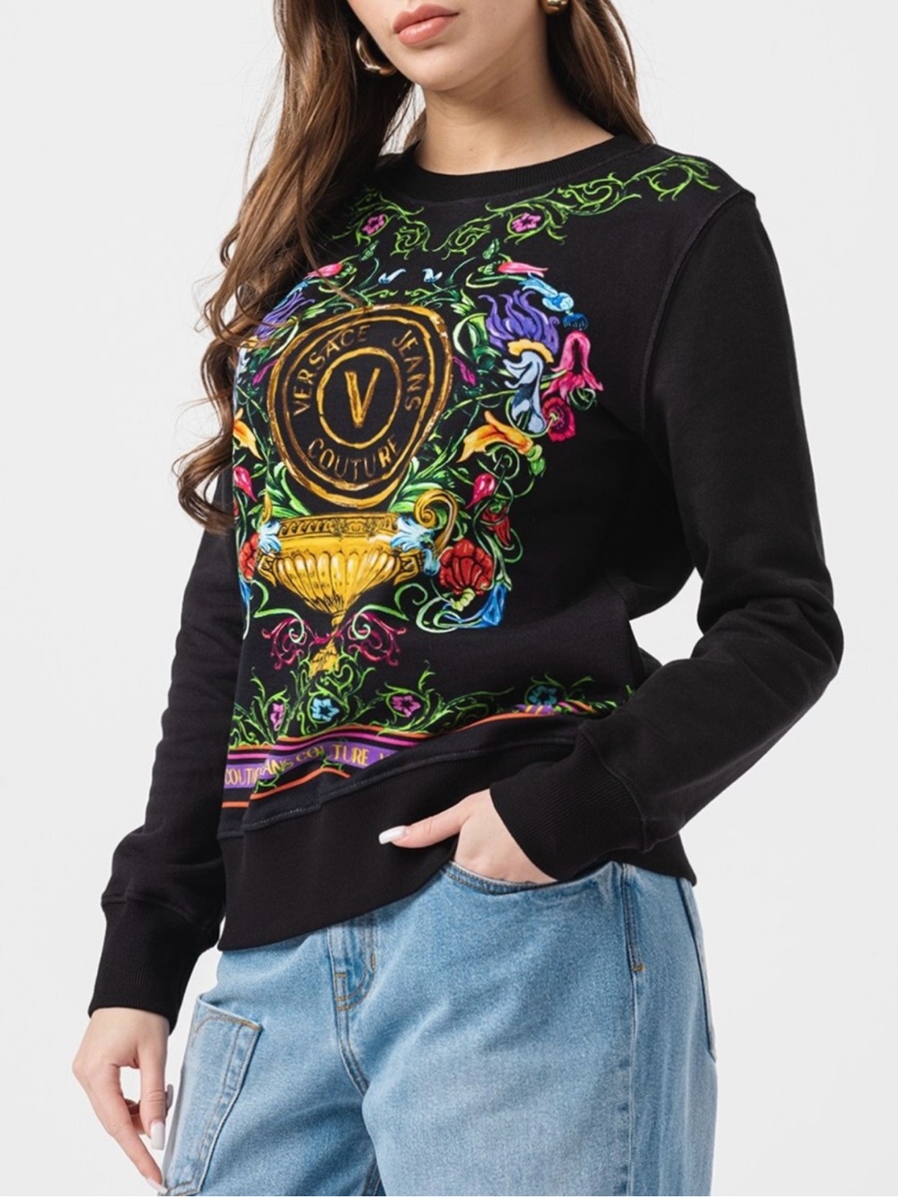 Authentic Versace Jeans Couture Cotton Logo V-Emblem Garden Sweatshirt Small